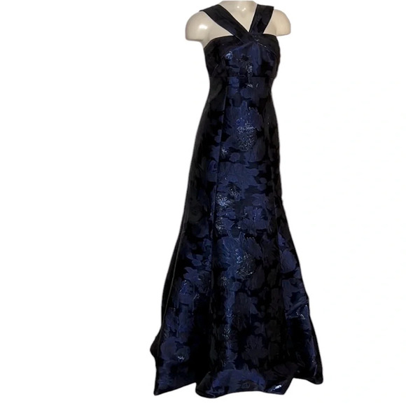 Aidan mattox navy metallic jacquard ball gown size 2 - Picture 2 of 12